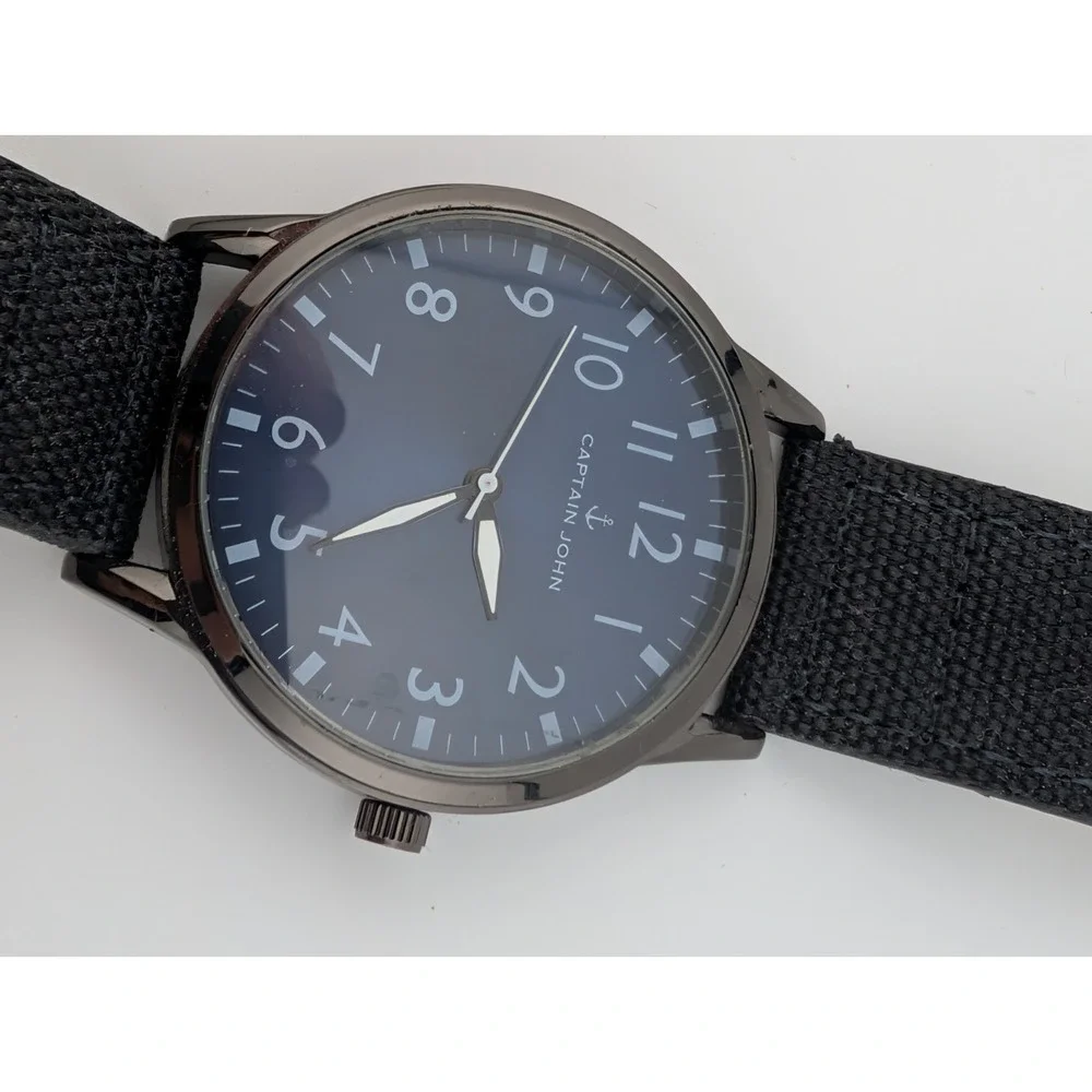 Captain John Watch Men 44mm Case Blue‎ Dial Black Band- New Battery